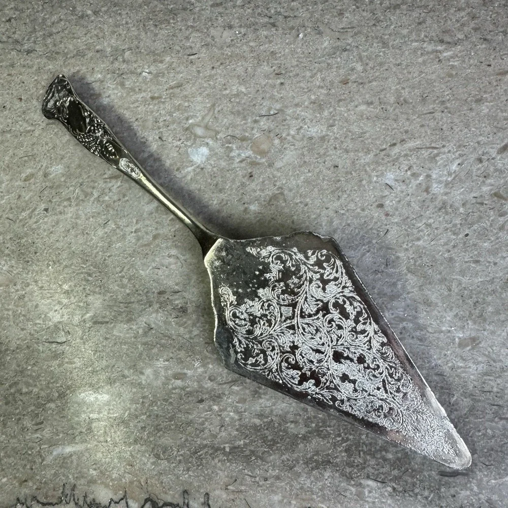 Vintage Silverplated Pie Cake Server with Intricate Engraving Made In Italy Rose